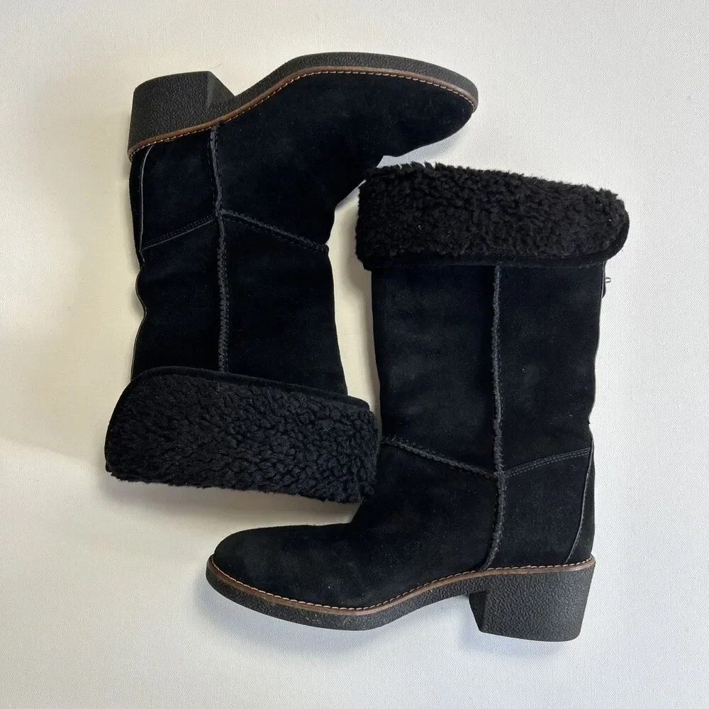 Coach Janelle Turnlock Black Suede & Shearling Boot Size 6.5B